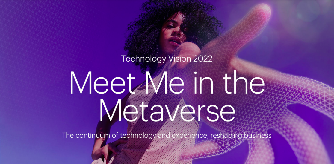 Frau, die in Richtung Kamera greift. Davor steht "Meet me in the Metaverse".